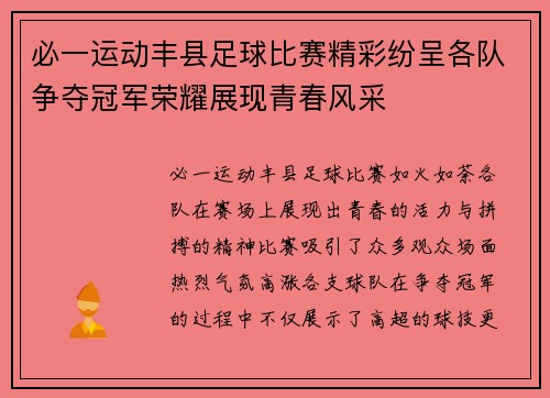 必一运动丰县足球比赛精彩纷呈各队争夺冠军荣耀展现青春风采